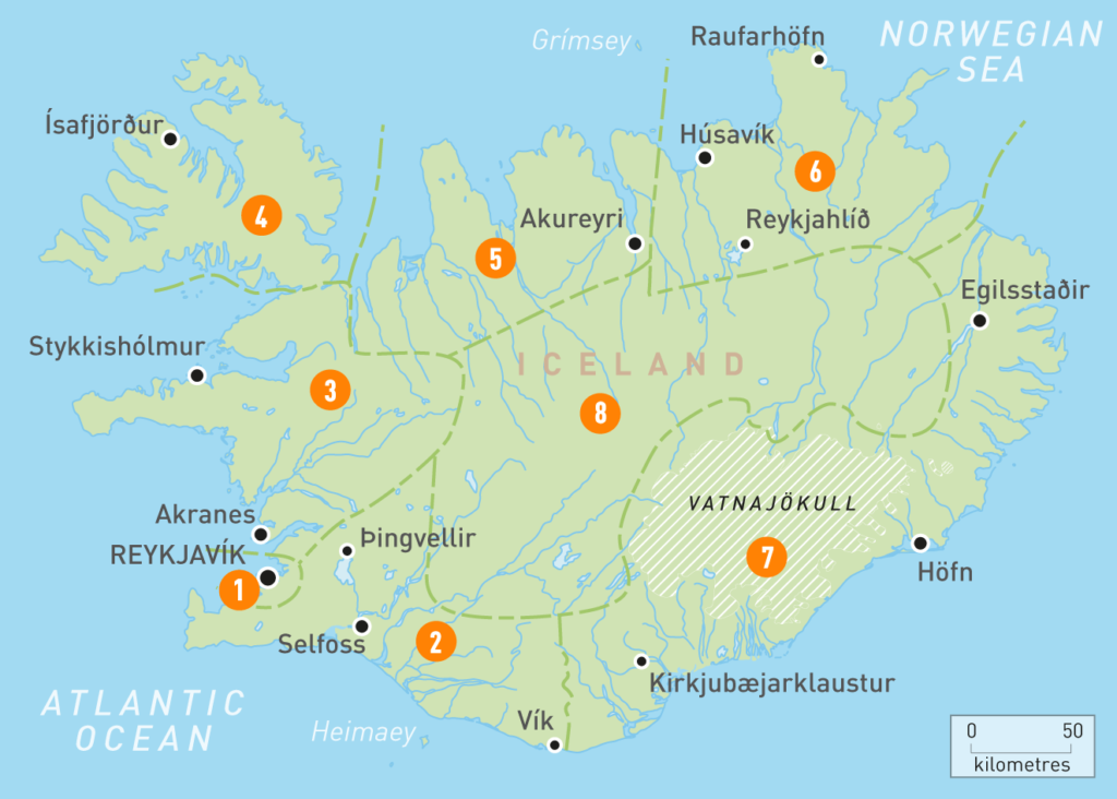 Mapa de Islandia por zonas. Guía para viajar a Islandia
